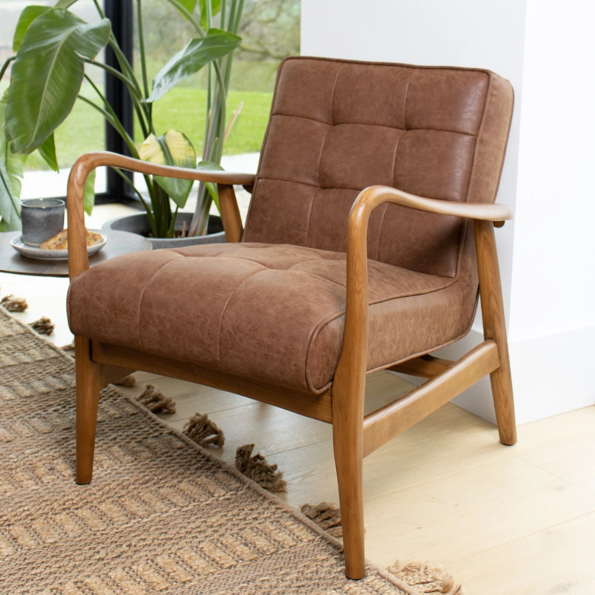 Tan faux leather armchair deals