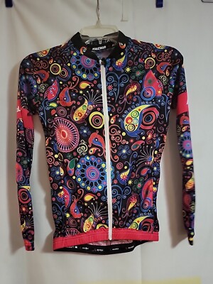 Malciklo Women's Psychedelic Print Cycling Jersey Full Zip,Pockets XS NWT  Photos