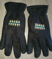 men womens BLACK FLEECE WINTER GLOVES design embroidered on top ONE SIZE FITS MO