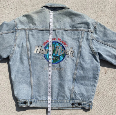 Vintage 90s Hard Rock Cafe St. Thomas Jean Jacket Denim Sz M Faded
