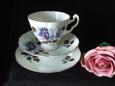 Harleigh Bone China Trio Blue Roses Cup Saucer Side Plate