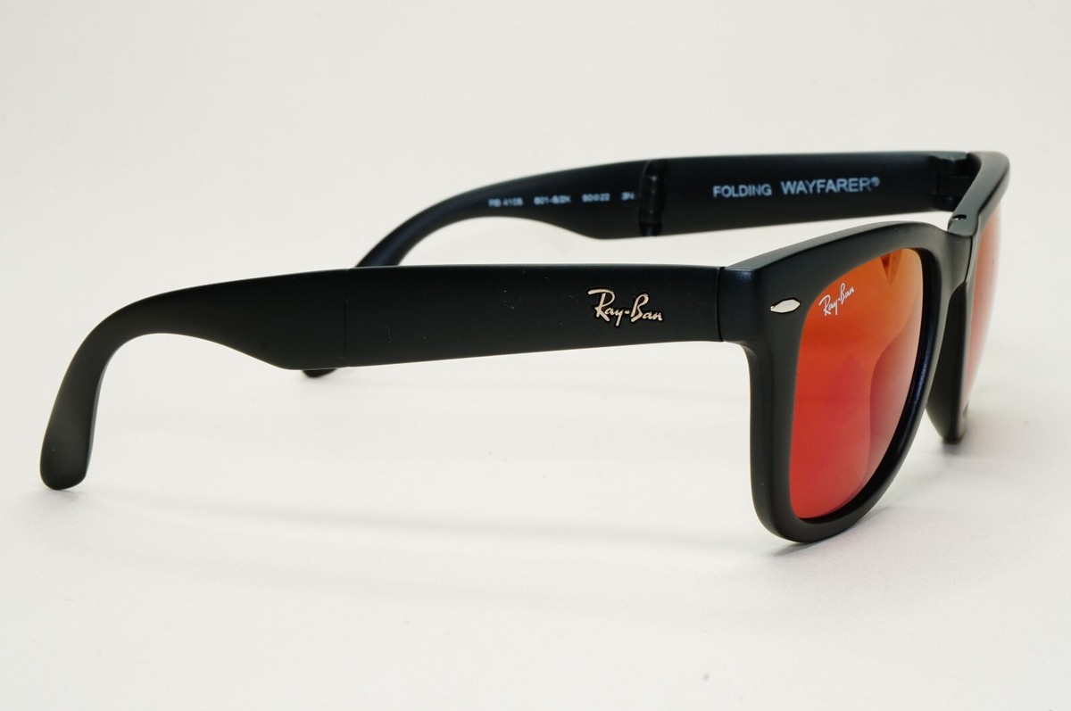 Ray-Ban Sunglasses Folding Wayfarer Black Matte Red Mirror RB 4105