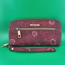 Travelon Zip Around Wristlet Wallet Burgundy Floral RFID