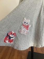Vintage 1970s A Line Wool Skirt With Dog And Cat Quilted Decal Poodle Skirt
