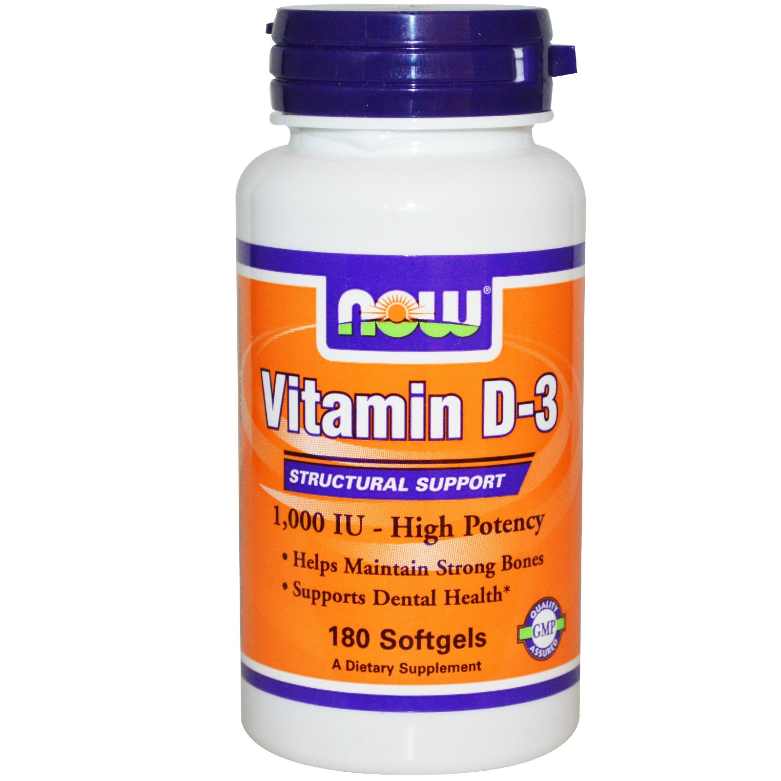 Vitamin D-3, High Potency, 1000 IU, 180 Softgels - Now Foods