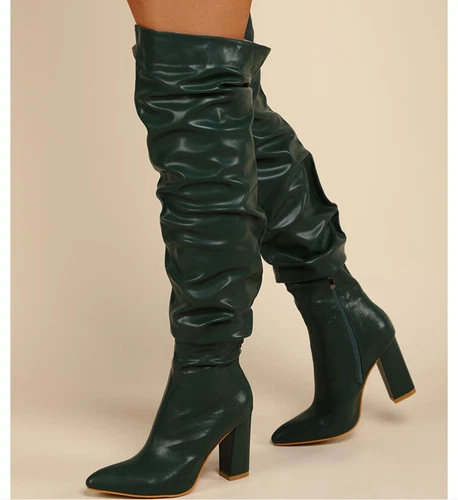 Europe Womens Thigh High Boots Block Heel Pu Leather Slouch Riding Boots Shoes*/ - Picture 5 of 10
