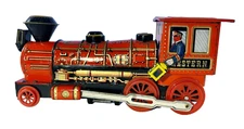 Vtng Modern Toys Japan WESTERN RED LOCOMOTIVE Toy Tin Train Engine *RUNS SEE VID