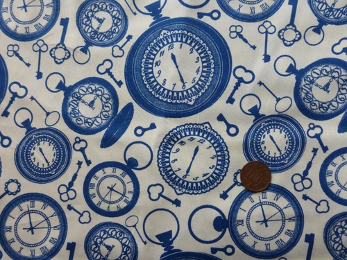 metre cotton poplin: pocket watches and keys in white, ivory or grey - Picture 2 of 2