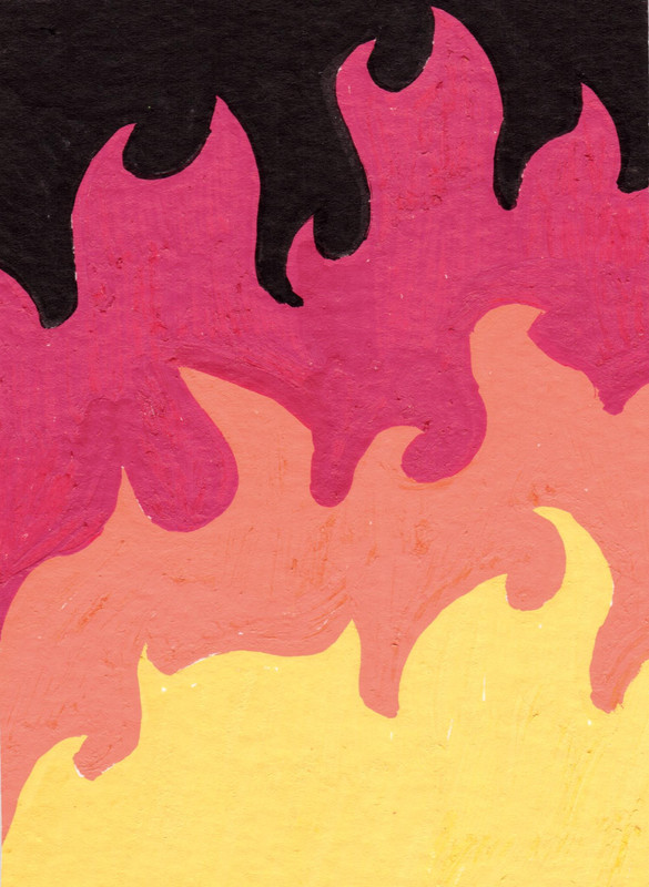 ACEO Acrylic Art Card Original - Fire - Yellow Orange Red Black 2.5x3.5