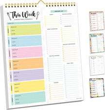52 Sheets Pastel Undated Magnetic Weekly Meal Planner and Grocery List Notepad w