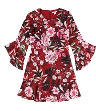 bar III Womens Bell Sleeve Fit & Flare Dress, darkred, 10