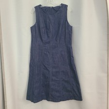 Talbots Sz 10 Blue Dark Wash Denim Casual Fit Flare Sleeveless Dress