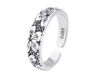 Vintage 925 Sterling Silver Floral Flower Ring Adjustable Boho Band Woman Gift