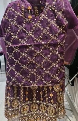Damen,s,Partykleidung,Lehenga Set,lila,voll schwere Spiegelarbeit,,3 Teile,Größe Medium
