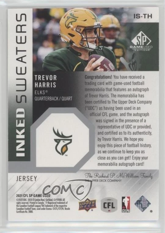 2021 SP Game Used Edition CFL Inked Sweaters /99 Trevor Harris #IS-TH Auto - Image 2 of 2