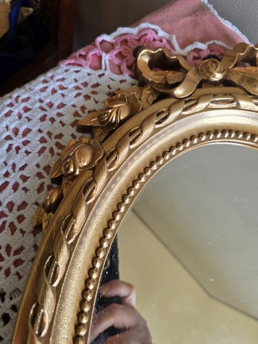 Vintage Homco Interior Ornate Gold Oval Bow Floral Wall Hanging Accent Mirror - Picture 4 of 12
