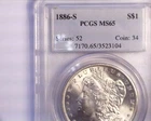 Scarce 1886-S PCGS MS65 Morgan Silver Dollar, Very Nice White coin!