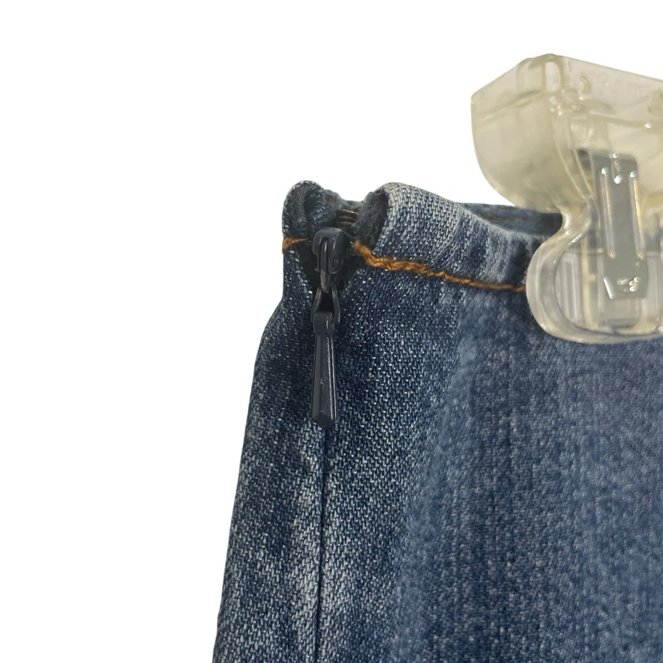 Mini-saia jeans vintage Y2K DKNY feminina tamanho 12 bainha de babado azul alargada - Imagem 4 de 4