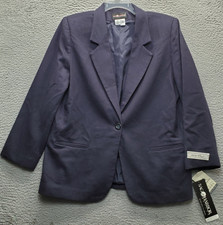 Vtg Sag Harbor Wool Blazer Jacket Women 16P Navy Notch Lapel Single Breasted NOS