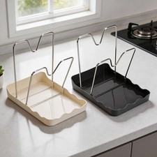 Kitchen Pot Lid Storage Rack Stainless Steel Pot Lid Holder Spoon Rest Organizer