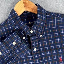 Ralph Lauren Shirt Mens Medium Blue Tattersall Check Smart Casual Office Pony