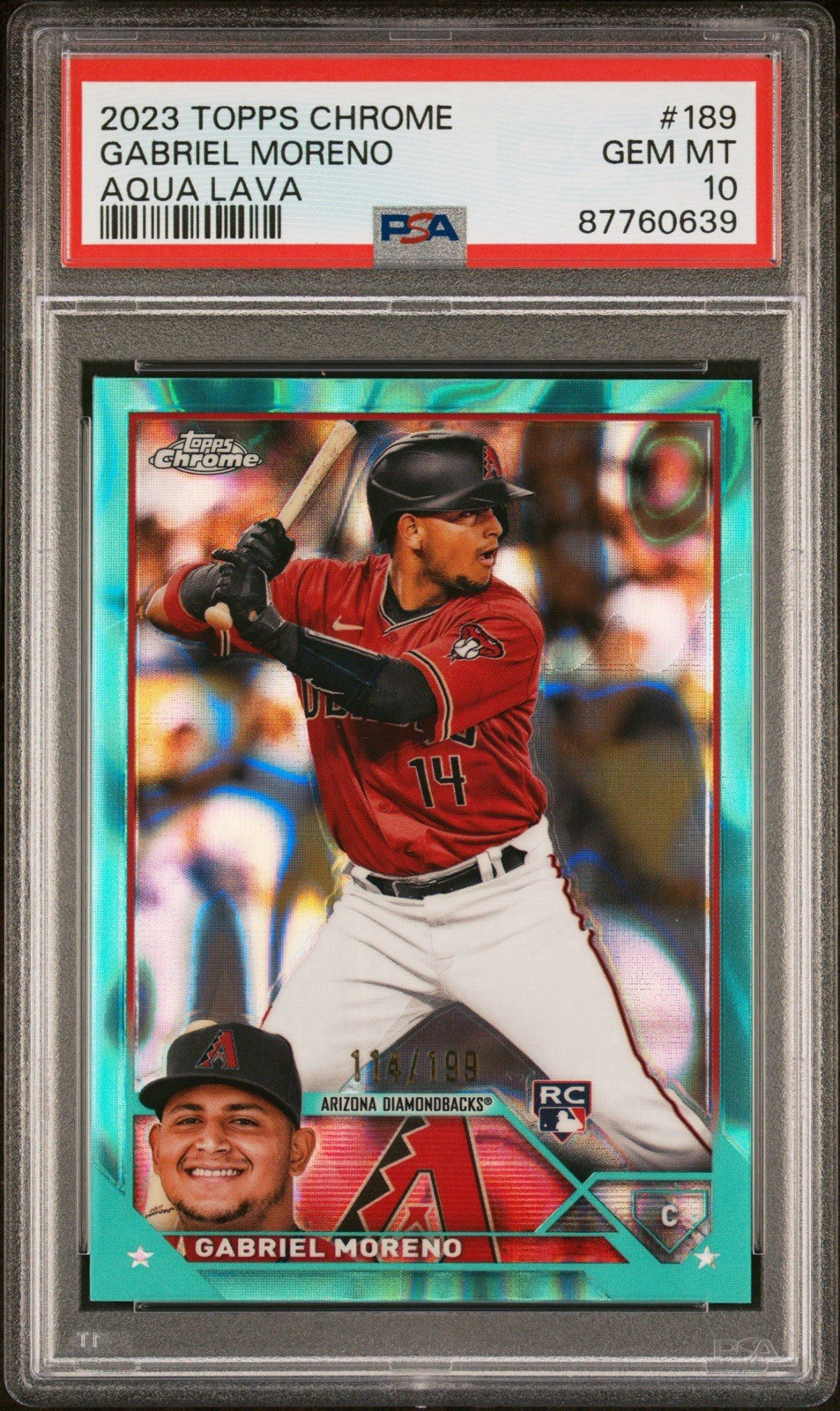 2023 Topps Chrome Aqua Lava #189 Gabriel Moreno RC PSA 10 GEM MINT [114/199]