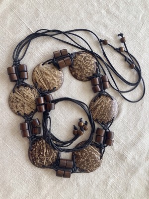 Women\'s Boho Brown Coconut Shell Wooden Beads Tie Belt Onesize Coconut Shell With Wood Beads Woven Brown Tie Belt. 70” Long  main image 2