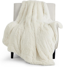 Fluffy Cream Throw Blanket - Soft Cozy Sherpa Fleece for Bed Couch 50x60