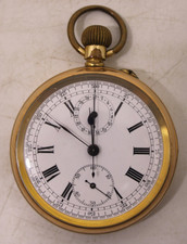 Antique Gold Plated Moeris Chronograph Pocket Watch, Fully Working