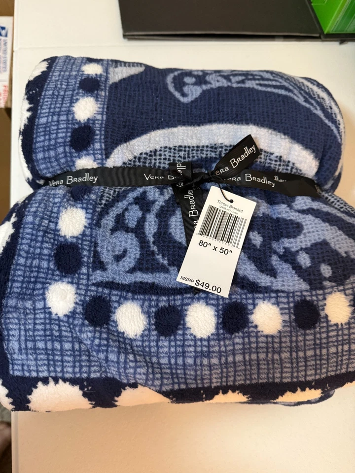 Vera Bradley плед Indio синий пейсли новый с Ярлыками сняты с производства мягкий уютный плюшевый 80 x 50 - Изображение 2 из 4