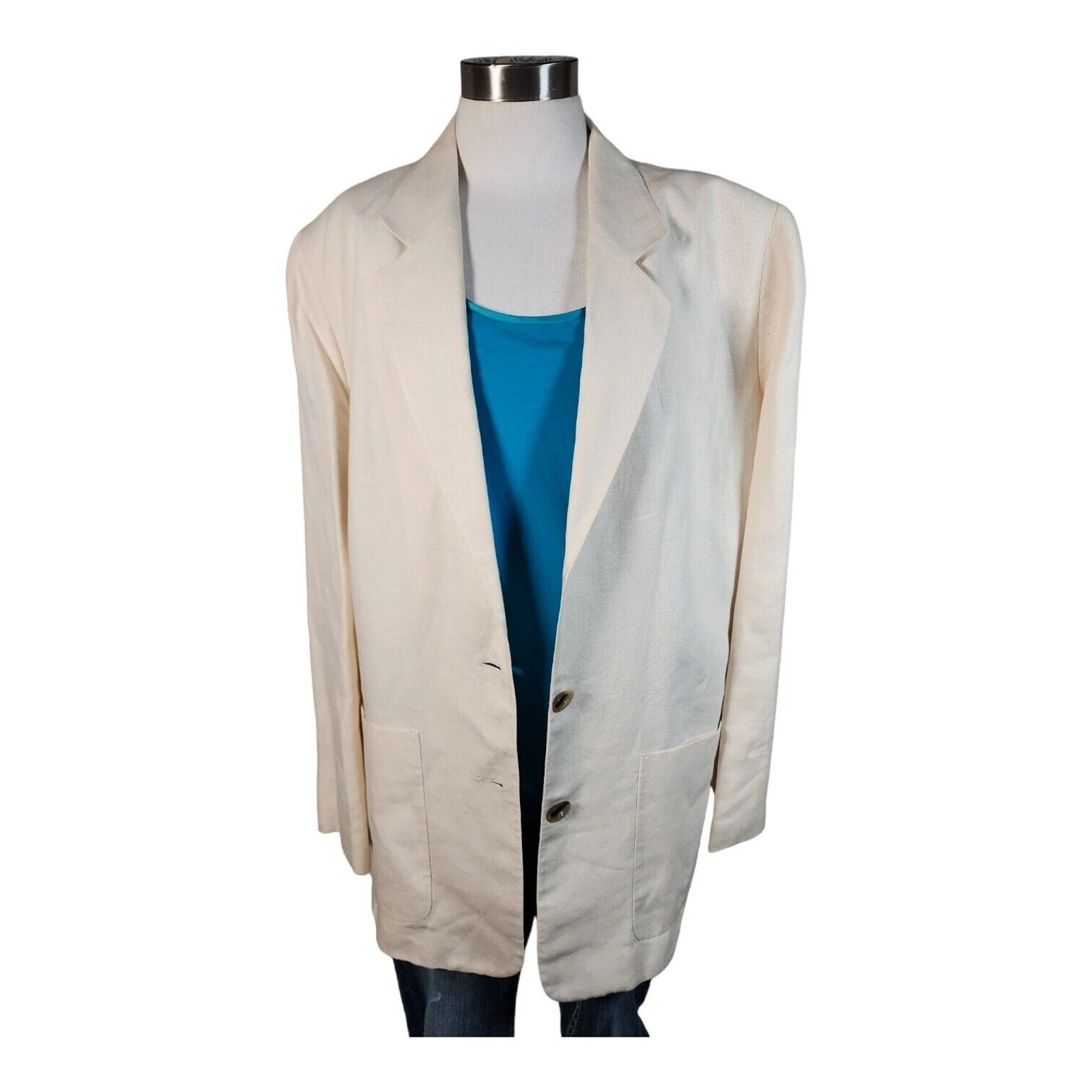 OFF WHITE Giacca di lino Charter Club Classic donna taglia 12 bianco sporco foderata abbigliamento business