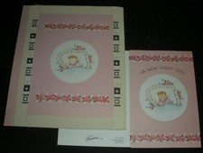 CONGRATULATIONS New Baby Girl w/ Flower Border 7.25x9" Greeting Card Art 1817