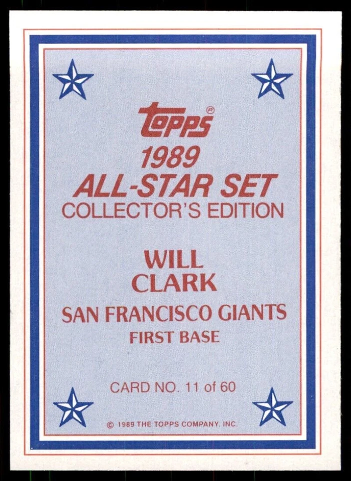1989 Topps All Stars Will Clark A Baseball Cards #11 - Image 2 of 2