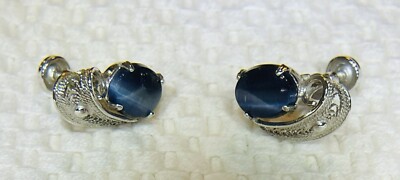 Vintage Sorrento blaue Katzenauge filigran Sterlingsilber Schraubverschluss Ohrringe