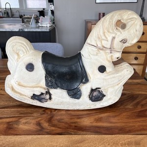 VINTAGE RARE 1960's Plastic Black/White Rocking Horse Blow Molded  20" L x 14" H