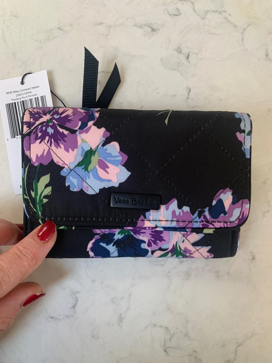 vera bradley RFiD riley compact wallet floating plum pandies performance  twill N | eBay