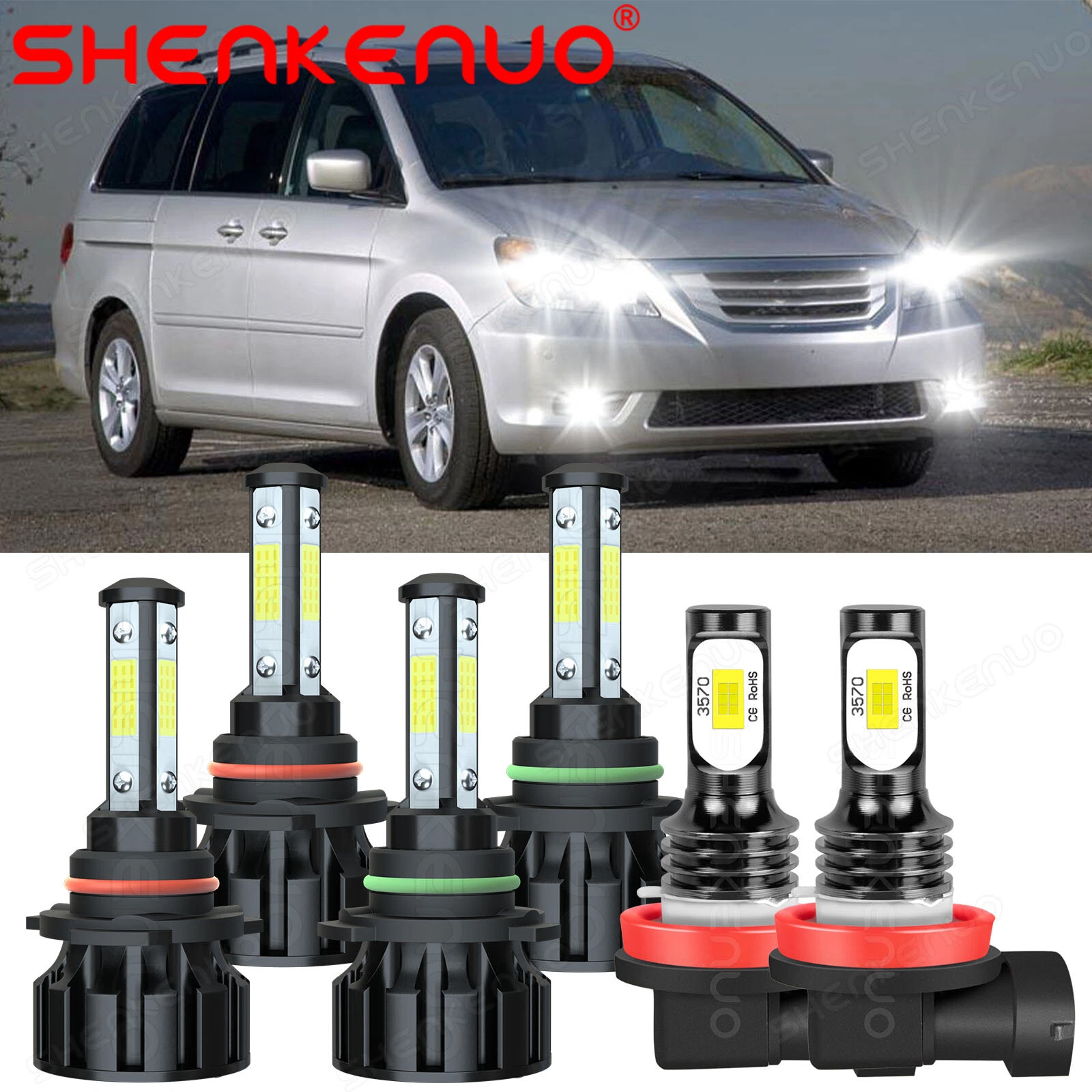 For Honda Odyssey 2005-2010 6x 6000K LED Headlights + Fog Lights Bulbs Combo Kit