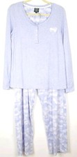 LAURA ASHLEY Pajama Set Womens L Purple Super Soft 2-PC Henley Top Angel Cherub