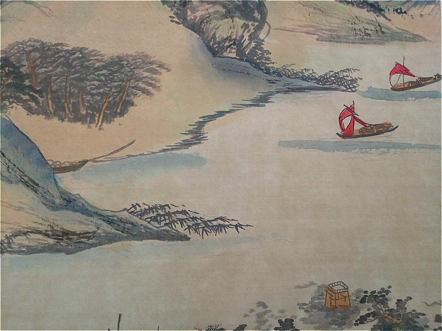 水墨山水31 Amazon｜掛け軸 モダン 尺三 山水画掛軸 水墨山水 湖畔黎明 熊谷