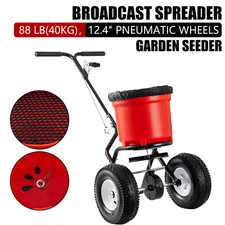 Commercial 90LB Broadcast Fertilizer Spreader Walk-Behind Push Garden Seeder Red
