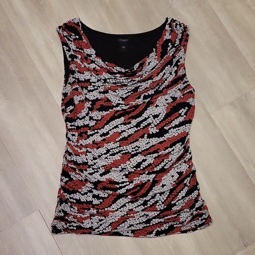 Ann Taylor Cowl Neck Lined Red Black White Dotted Tank Blouse Womens Size Medium - 第 1/6 張圖片