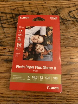 New Canon PIXMA 4'' x 6'' Inkjet Photo Paper Plus Glossy II - 100 Sheets PP 201NIB