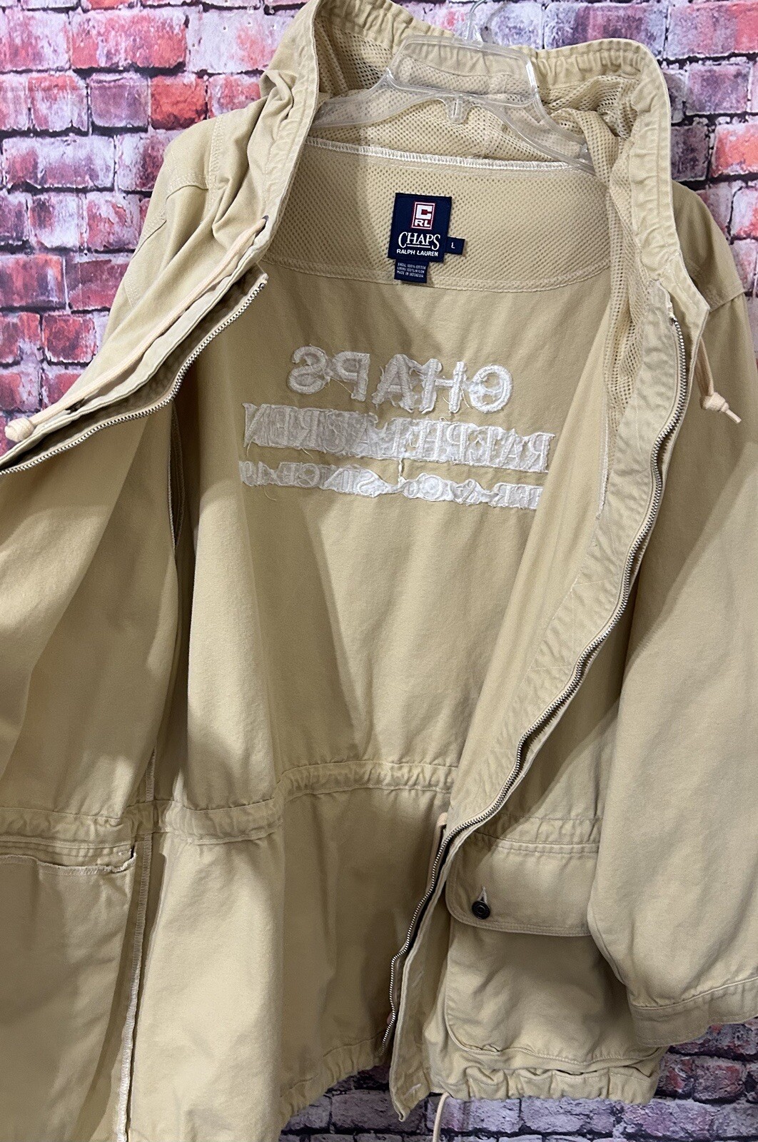 Vintage Chaps Ralph Lauren Utility Parka Jacket Hooded Tan Large thumbnail 8