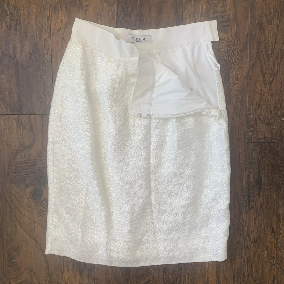 Falda Valentino Mujer’s 8 Blanco Texturizado Recto Lápiz Hecha en Italia Lujo Foto 2 de 4
