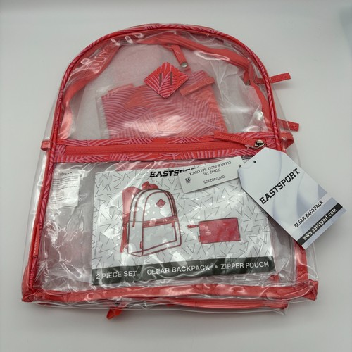 Eastsport Clear Pink Backpack & Zipper Pouch, Stadium Concert Arena School Work - Picture 2 of 4