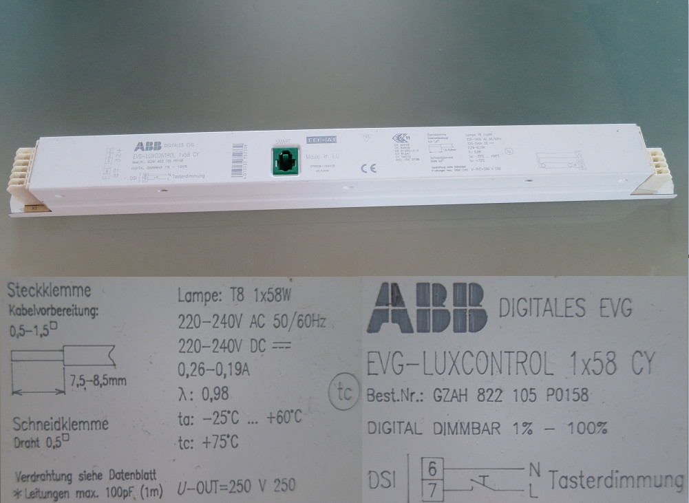 ABB EVG-LUXC. 1X58 CY Ballast. Fluorescent T8 GZAH 822 105 P0158 4-5#2361