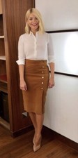 KAREN MILLEN BROWN TAN SUEDE PENCIL SKIRT UK 12 NWT