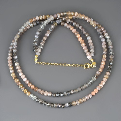 2 Filo Naturale Multi Luna Gemme 925 Argento Collana Perle Fatto a Mano Gioielli - Foto 3 di 6