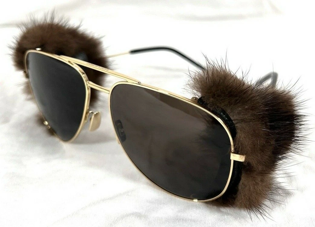 Saint Lauren Gold Mink Fur Classic 11 Shields Sunglasses bdce.unb.br