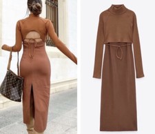 Zara midi Dress With Open Back Size Small S